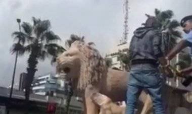 شاب يُحطم رؤوس تماثيل الأسود بدوار المنارة