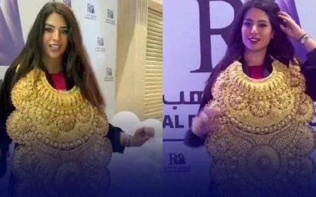 شابة سعودية تثير الجدل بارتداءها طقم ذهب وزنه 15 كيلوغرامًا