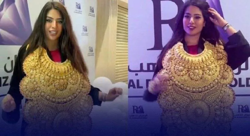 شابة سعودية تثير الجدل بارتداءها طقم ذهب وزنه 15 كيلوغرامًا