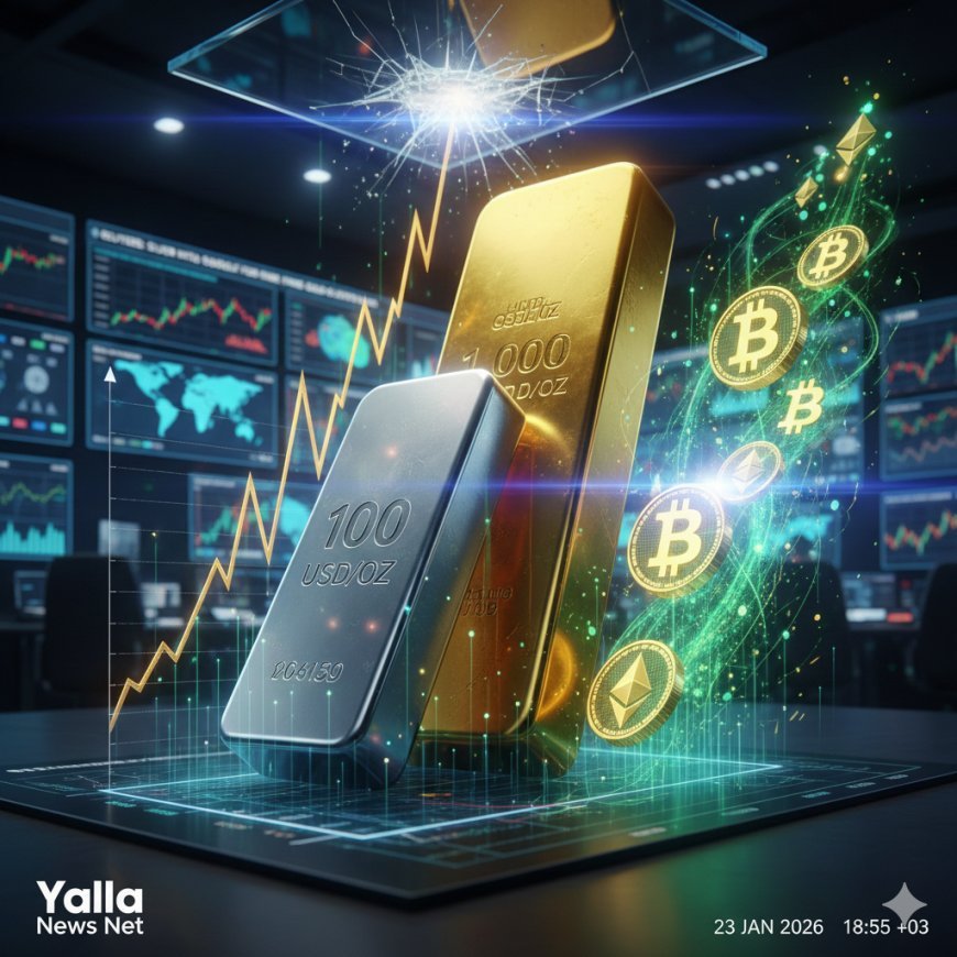 سعر الفضة يلامس 100 دولار والذهب والعملات الرقمية يشتعلان