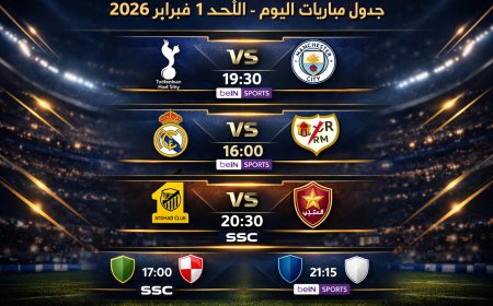 جدول مباريات اليوم الأحد 1 فبراير 2026 والقنوات الناقلة