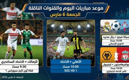 جدول مواعيد مباريات اليوم الجمعة والقنوات الناقلة