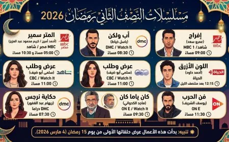قائمة مسلسلات النصف الثاني من رمضان 2026 ومواعيد العرض والقنوات