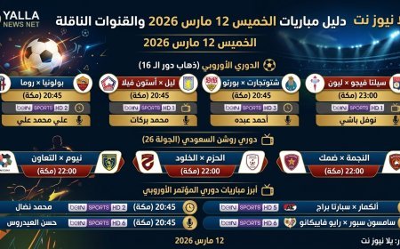 جدول مباريات اليوم الخميس 12 مارس 2026 والقنوات الناقلة