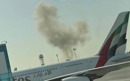 حريق بمحيط مطار دبي الدولي إثر استهداف بطائرة مسيرة