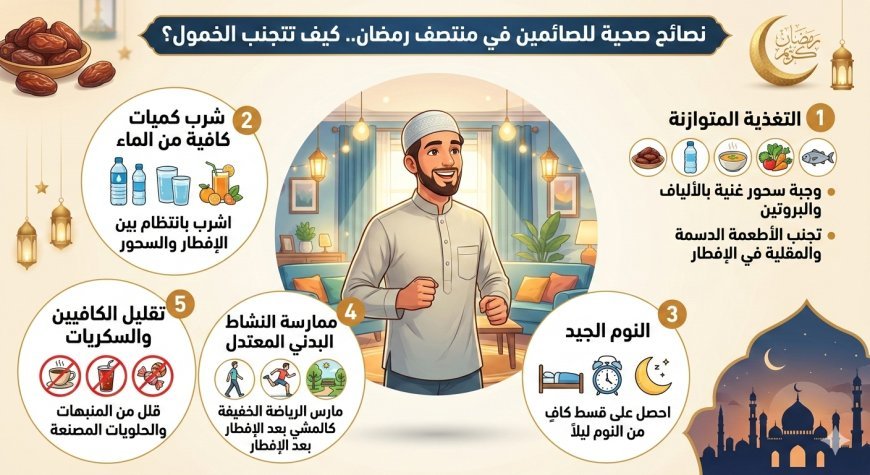 نصائح صحية للصائمين في منتصف رمضان.. كيف تتجنب الخمول؟