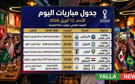 جدول مباريات اليوم 12 أبريل 2026.. القنوات الناقلة