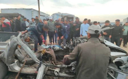 ارتفاع عدد شهداء قصف مركبة شرطة بمواصي خانيونس اليوم