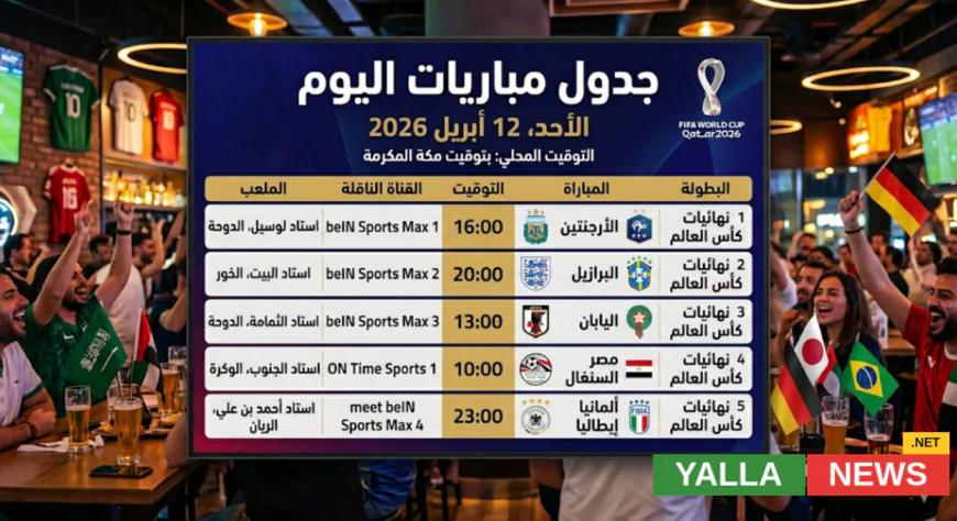 جدول مباريات اليوم 12 أبريل 2026.. القنوات الناقلة