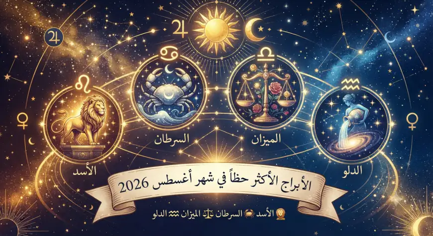 الأبراج الأكثر حظاً في أغسطس 2026: بوابات الوفرة والإنفراجات الفلكية