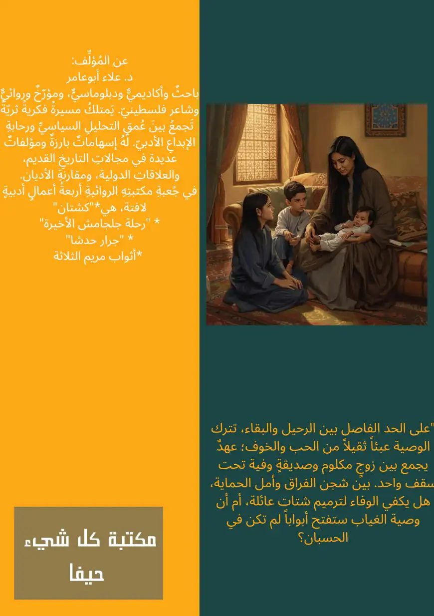 صدور رواية وصية الغياب للدكتور علاء محمود أبوعامر في حيفا
