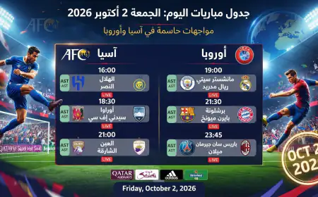 جدول مباريات اليوم الجمعه 2 اكتوبر 2026: مواجهات حاسمة في آسيا وأوروبا
