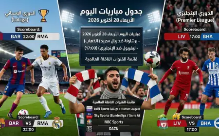 جدول مباريات اليوم الأربعاء 28 أكتوبر 2026 والقنوات الناقلة
